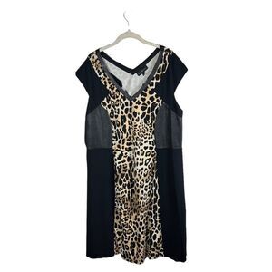 Lane Bryant Animal Print Faux Leather Trim Cap Sleeve Shift Dress